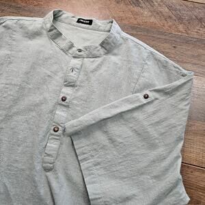 JMIERR Men's XXXL Green Casual Shirt 100% Cotton Beachy Coastal Wedding Henley